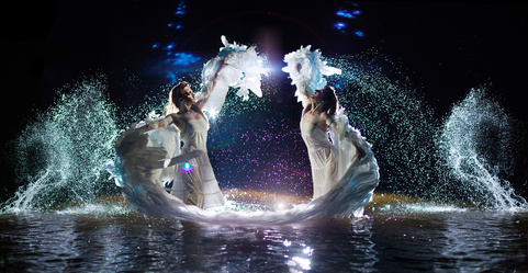 Beautiful white angels are dancing in the water drops.